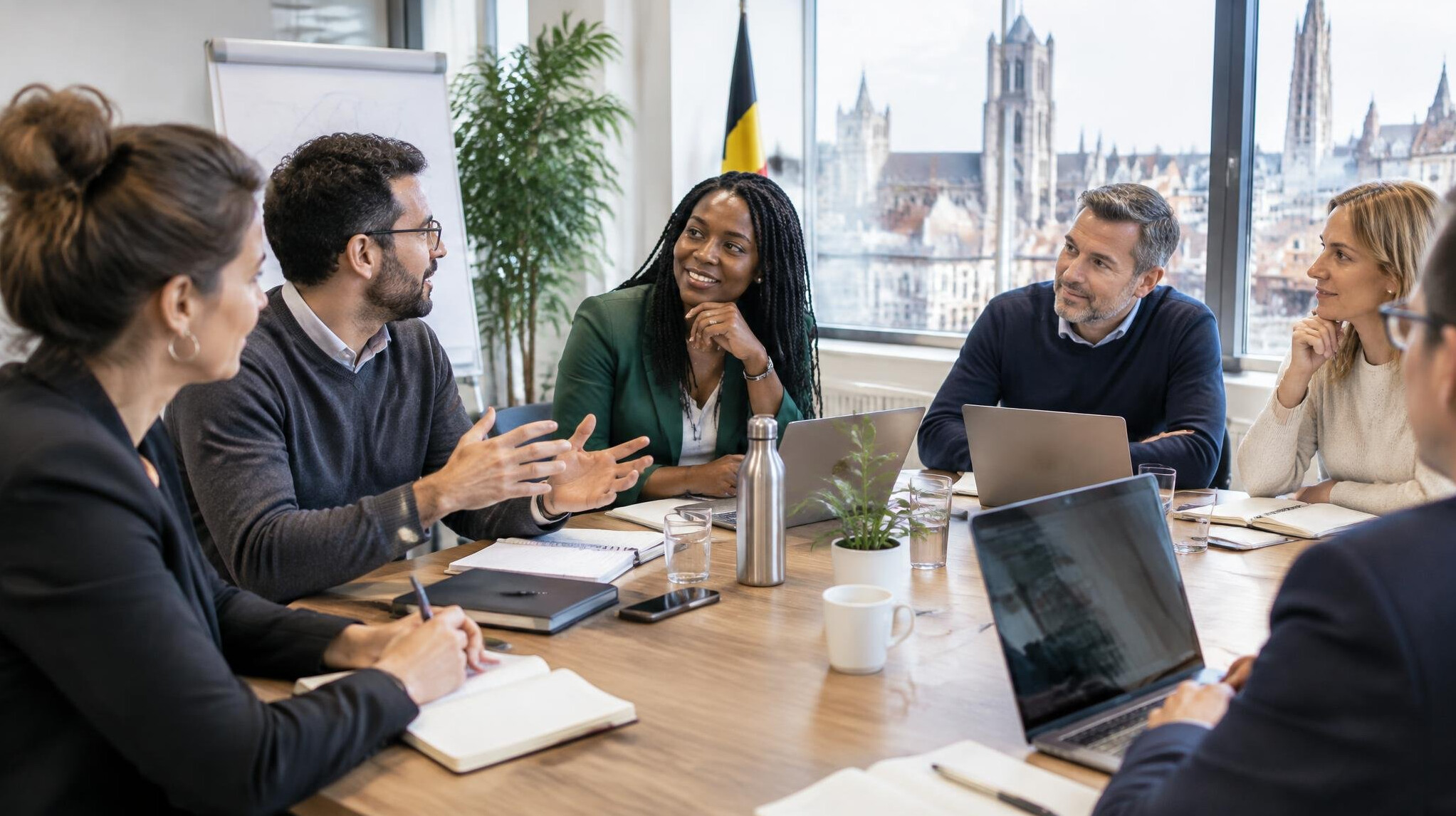 Group of managers discussing around a table during a workshop